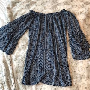 Elan Printed Halter Off Shoulder Dress